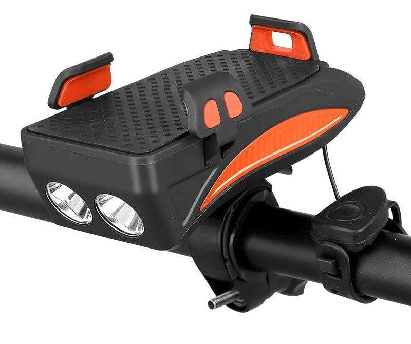 4-in-1 Multifunctionele Fietsstuurhouder met Powerbank, LED-Verlichting en Claxon voor Veilig Fietsen en Smartphone Opladen | Sulvida