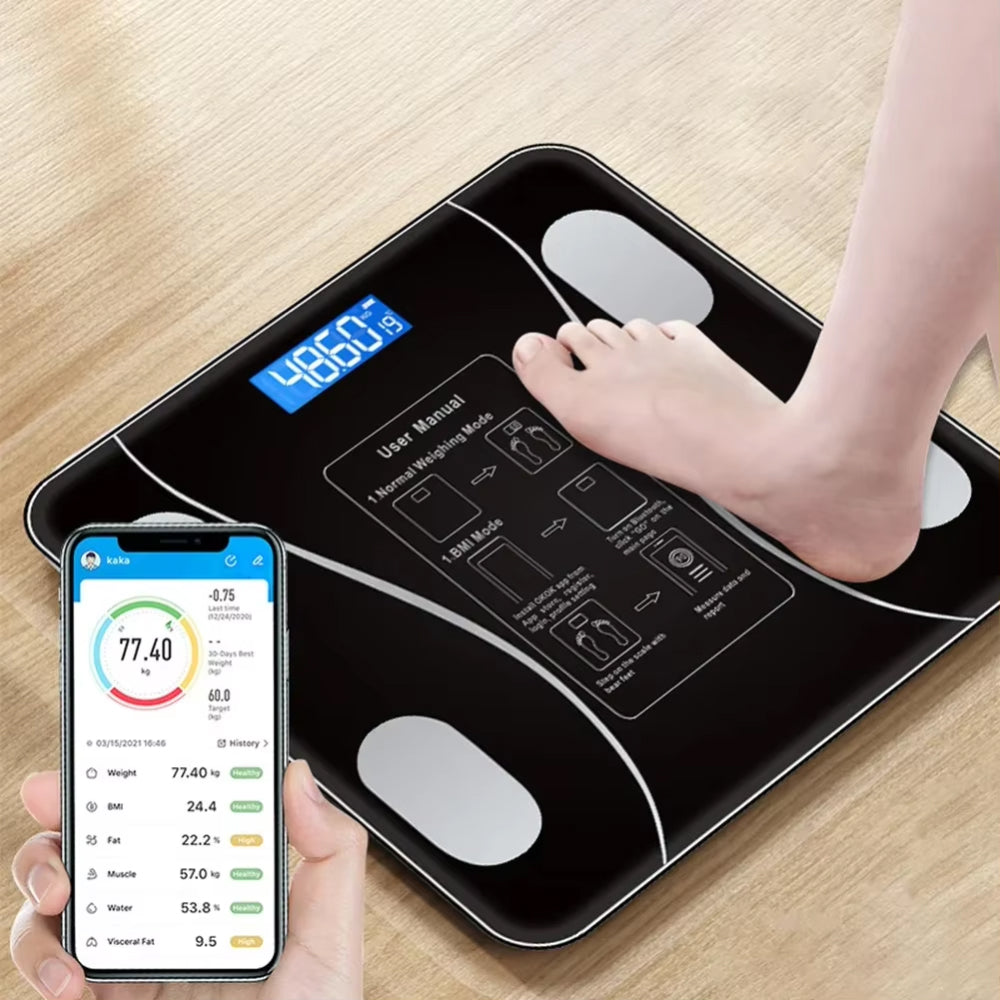 Slimme lichaamsanalyseweegschaal met Bluetooth voor gezondheidsmonitoring 13+ metingen digitaal zwart | Sulvida