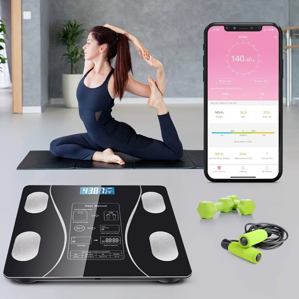 Slimme lichaamsanalyseweegschaal met Bluetooth voor gezondheidsmonitoring 13+ metingen digitaal zwart | Sulvida