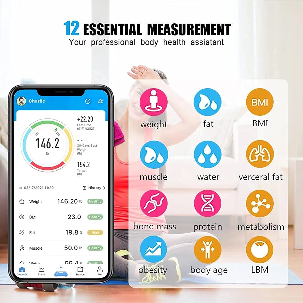 Slimme lichaamsanalyseweegschaal met Bluetooth voor gezondheidsmonitoring 13+ metingen digitaal zwart | Sulvida