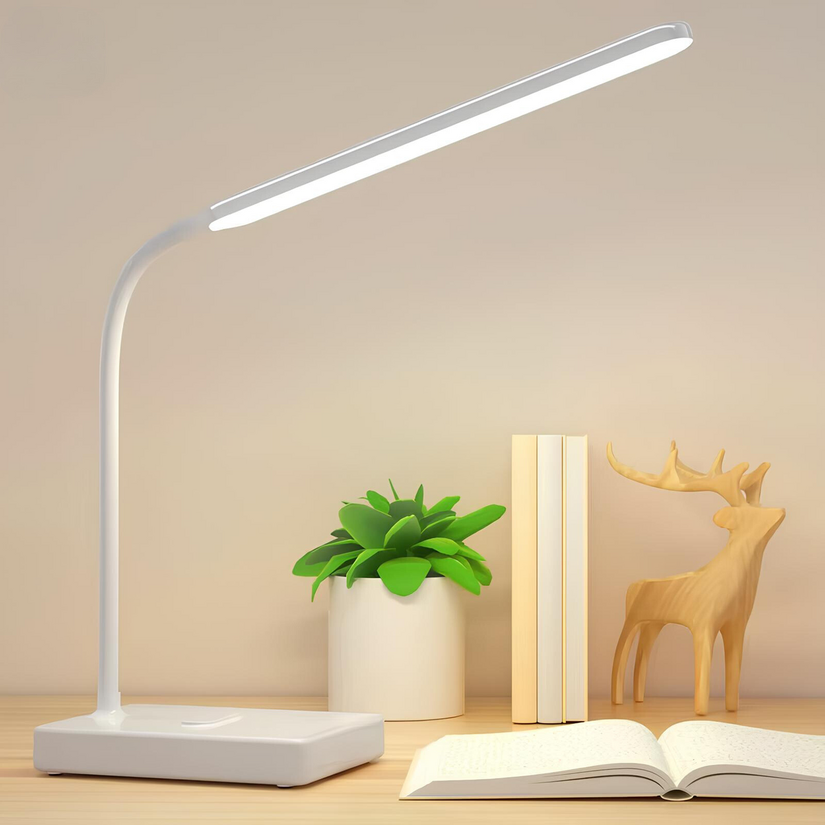Lampe de bureau flexible avec bras réglable, LED à intensité variable, rechargeable sans fil ou sur secteur, lampe de lecture pour bureau à domicile | Sulvida