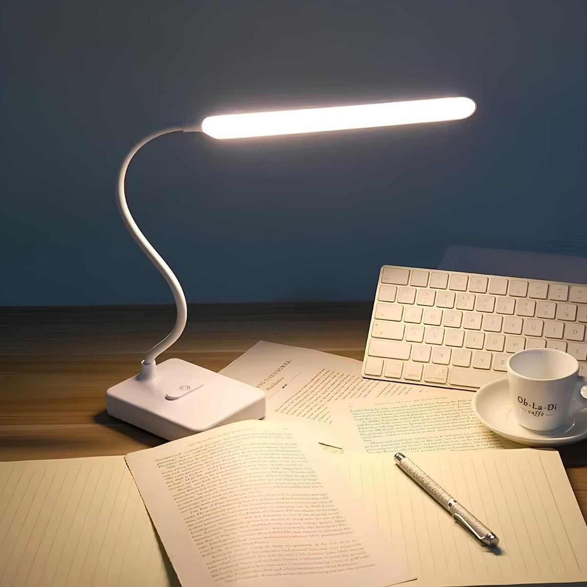 Lampe de bureau flexible avec bras réglable, LED à intensité variable, rechargeable sans fil ou sur secteur, lampe de lecture pour bureau à domicile | Sulvida