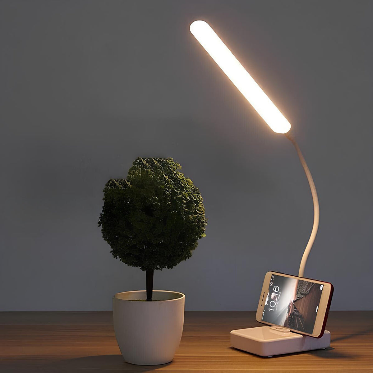Lampe de bureau flexible avec bras réglable, LED à intensité variable, rechargeable sans fil ou sur secteur, lampe de lecture pour bureau à domicile | Sulvida