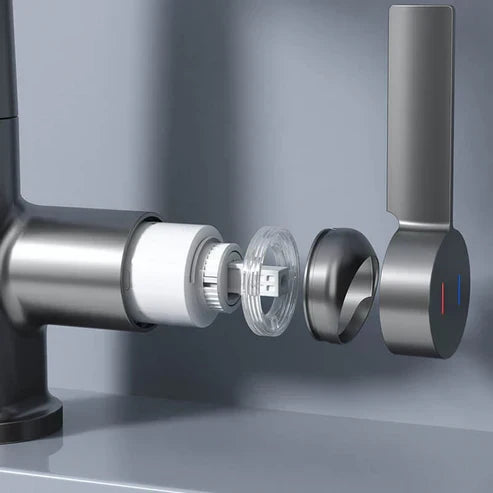 Uittrekbare Keukenkraan met LED-Temperatuurweergave 5 Straalopties 360° Draaibaar Geborsteld Nikkel Mengkraan | Sulvida