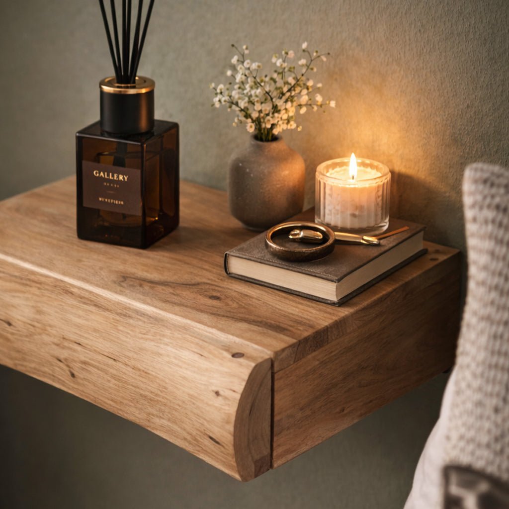 Wandplankjes Set van 2 Acaciahout Klein Zwevend Naturel Houtkleur Modern Design Wanddecoratie Woonkamer | Sulvida