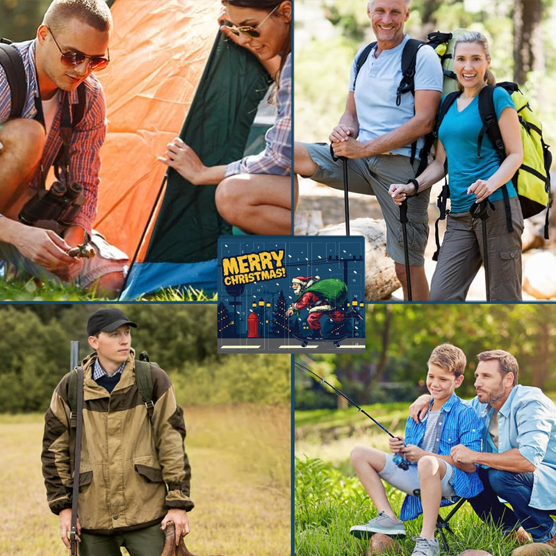 Calendrier de l’Avent kit de survie 24 cases, outils de plein air, équipement de bushcraft et de camping, cadeau de survie en pleine nature | Sulvida