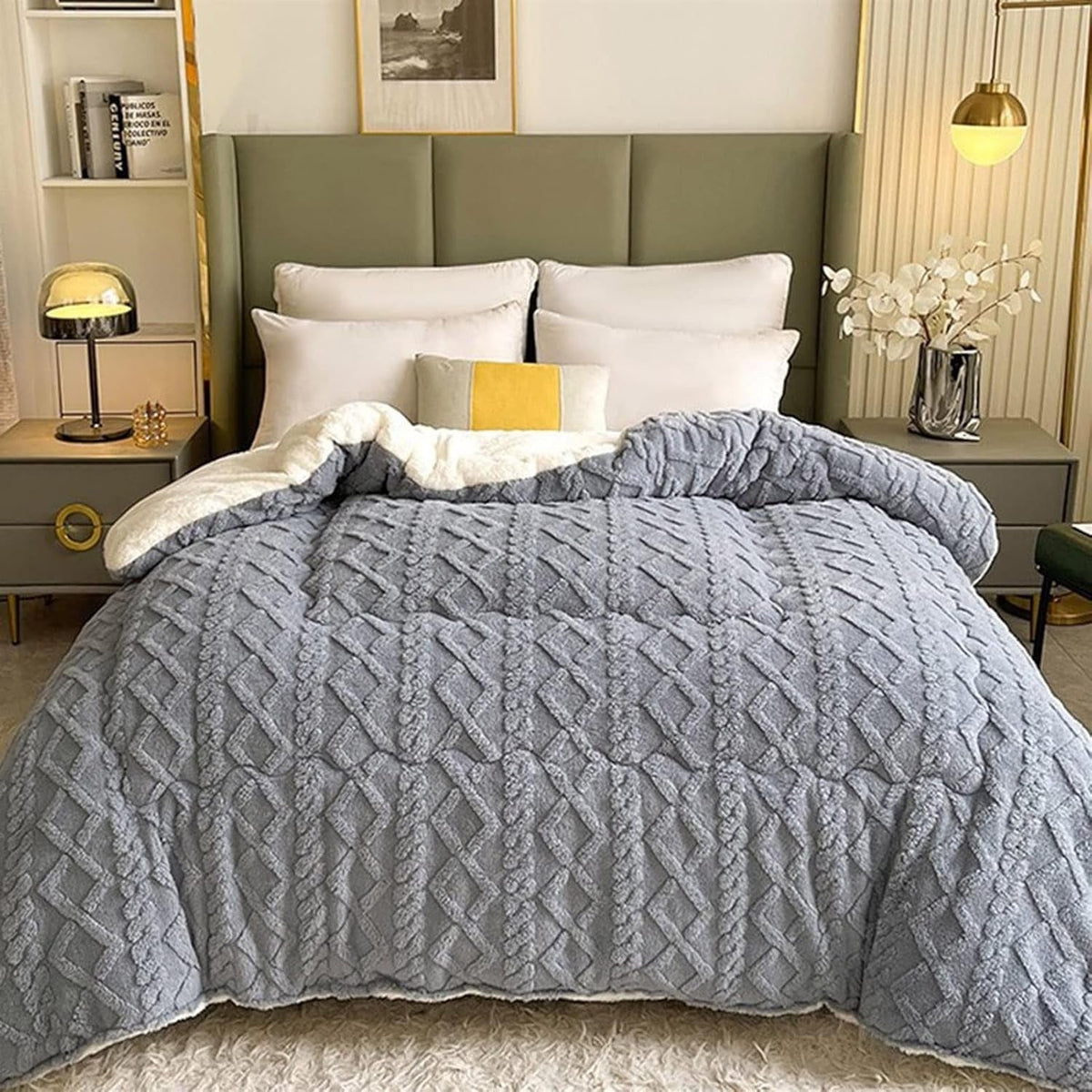 Dubbelzijdige Plaid met Sherpafleece - Gequilt Geometrisch Design - Extra Warme Deken voor Bank en Bed | Sulvida