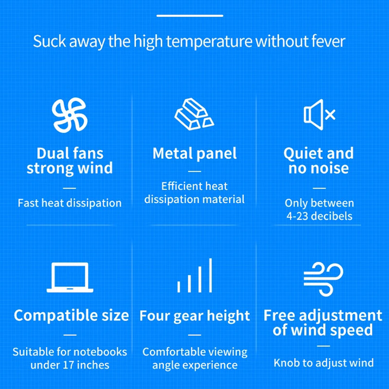 Support de refroidissement pour ordinateur portable avec deux ventilateurs, 2600 tr/min, vitesse réglable, système de refroidissement silencieux pour ordinateur portable de 12 à 17 pouces | Sulvida