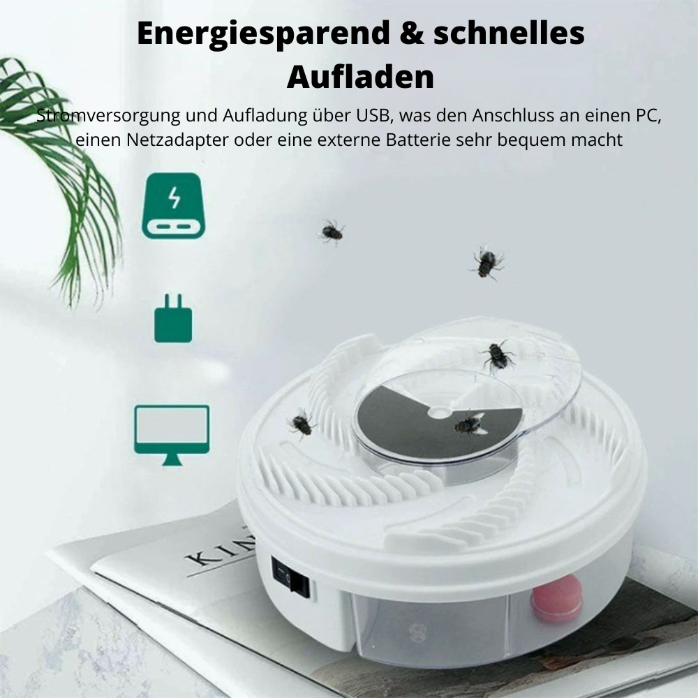 Automatische vliegenval stil draaiend aaslokmechanisme giftvrij insectenopvang effectief huishouden hygïenisch | Sulvida