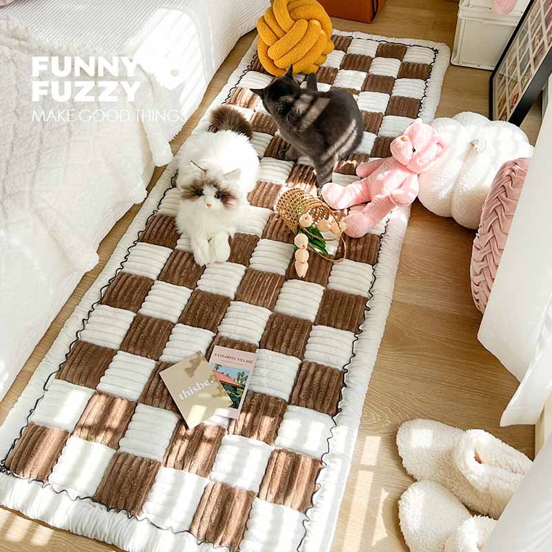 Chenille Huisdierenmat Vierkant Geruit Crème 50x50 cm Anti-slip Wasbaar Hondendeken Kattenmat Beschermer | Sulvida