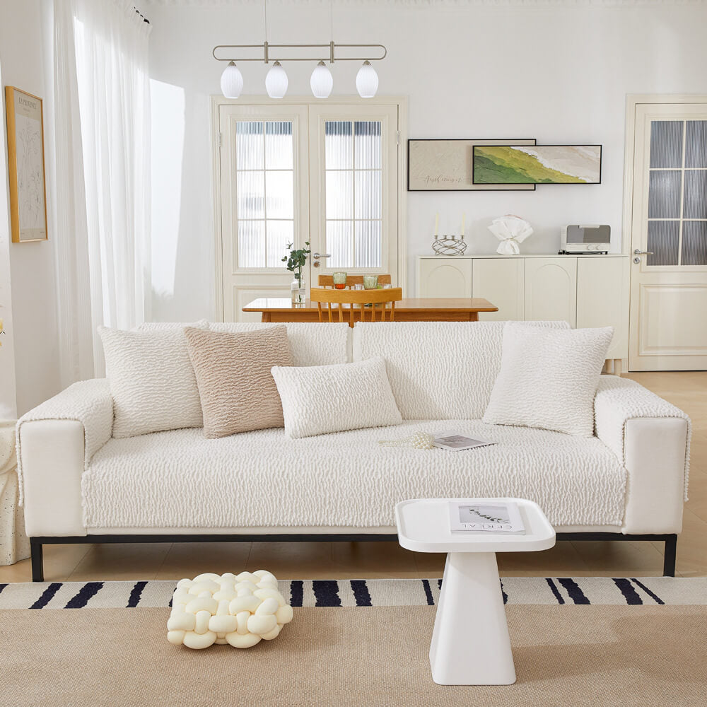 Teddy Fleece Bankhoes Crème Anti-Krab Meubelbeschermer Sofa Hoes voor Zitmeubels Banken en Fauteuils | Sulvida