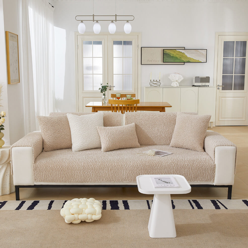 Teddy Fleece Bankhoes Crème Anti-Krab Meubelbeschermer Sofa Hoes voor Zitmeubels Banken en Fauteuils | Sulvida