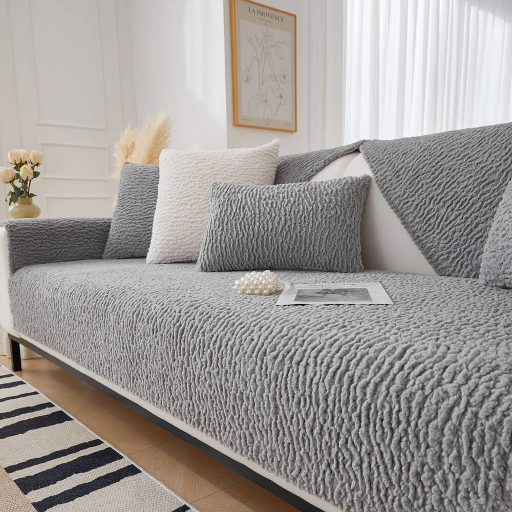Teddy Fleece Bankhoes Crème Anti-Krab Meubelbeschermer Sofa Hoes voor Zitmeubels Banken en Fauteuils | Sulvida