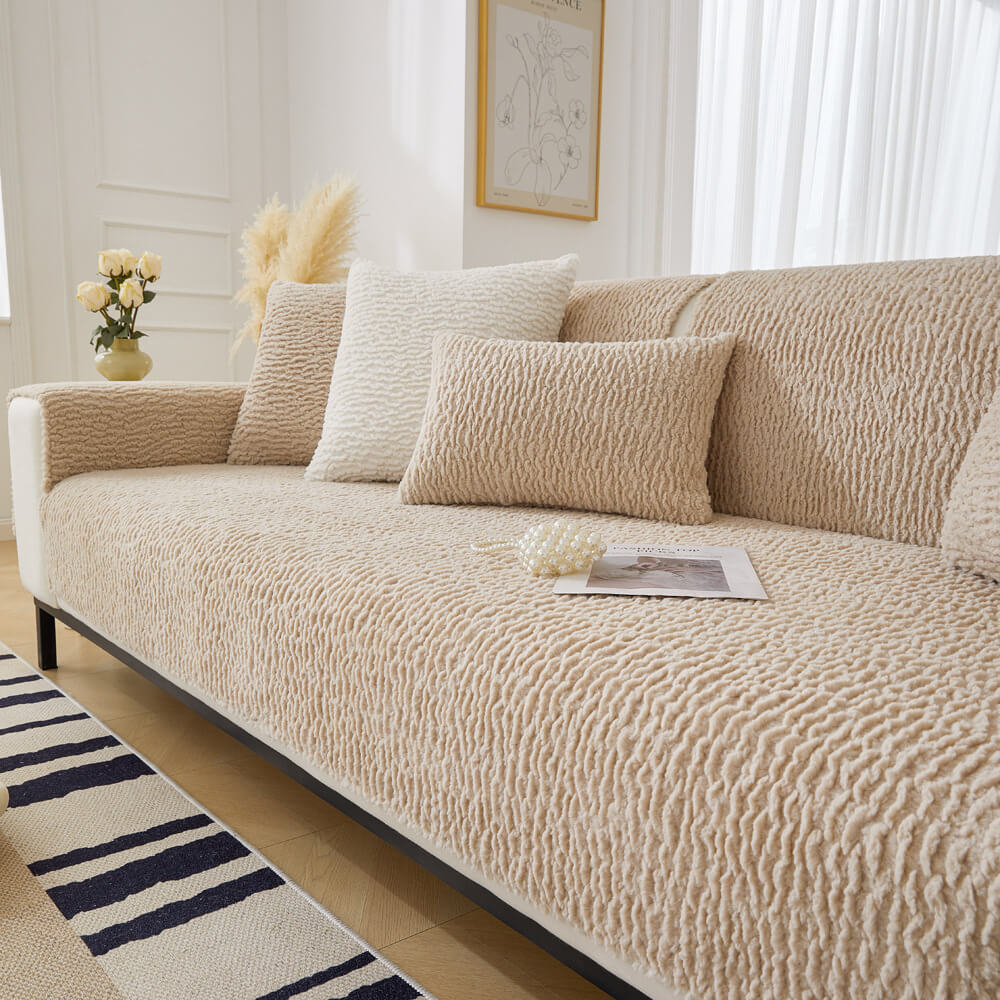 Teddy Fleece Bankhoes Crème Anti-Krab Meubelbeschermer Sofa Hoes voor Zitmeubels Banken en Fauteuils | Sulvida