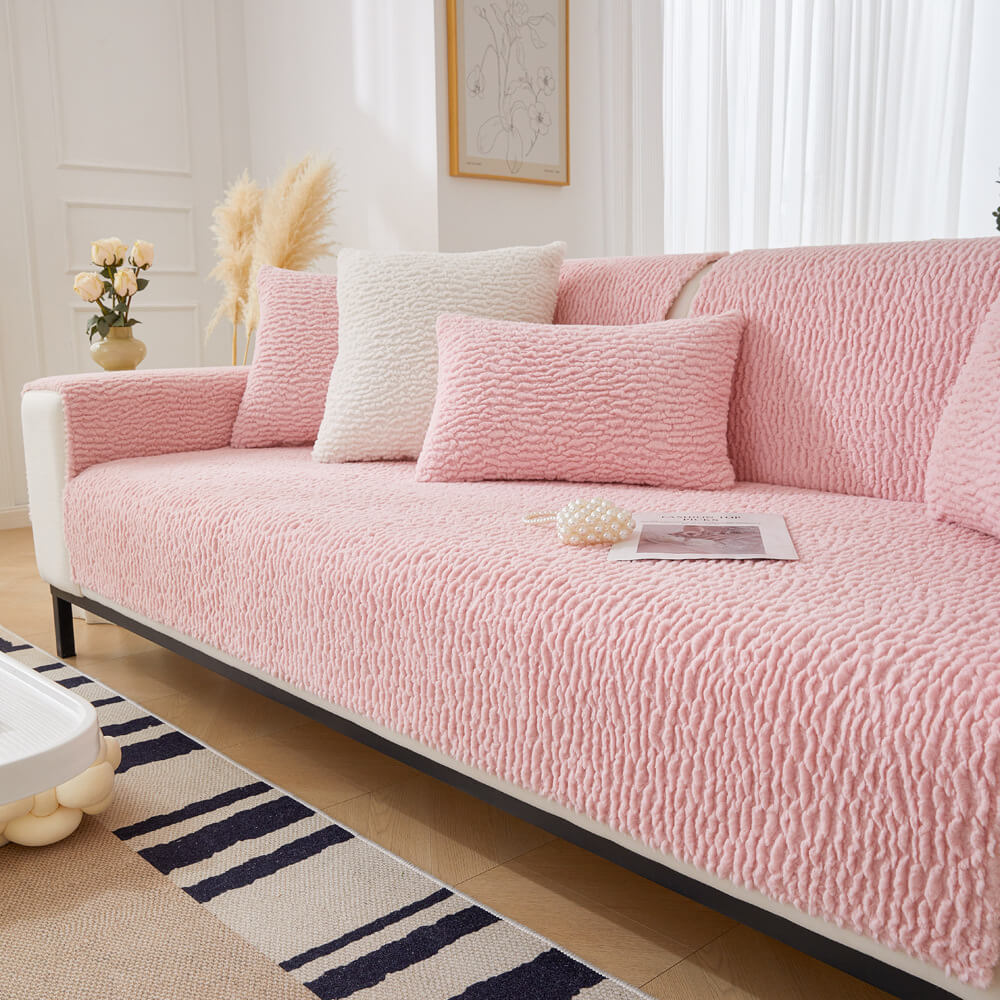 Teddy Fleece Bankhoes Crème Anti-Krab Meubelbeschermer Sofa Hoes voor Zitmeubels Banken en Fauteuils | Sulvida
