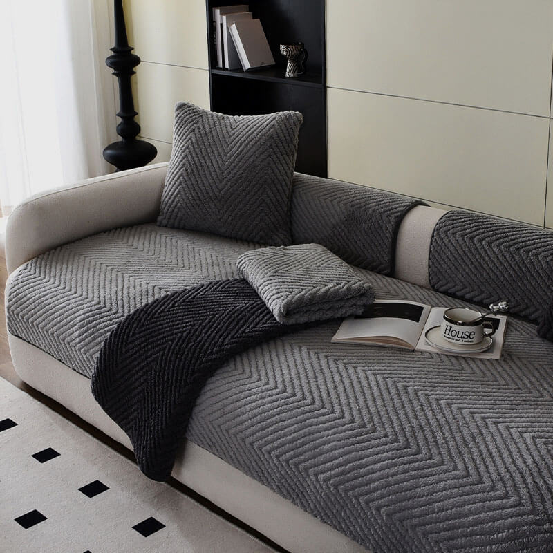 Bankhoes Visgraat Pluche Antislip Warm Dik Zacht Beschermhoes Bankbeschermer Woonkamer Decoratie Meubelbescherming | Sulvida