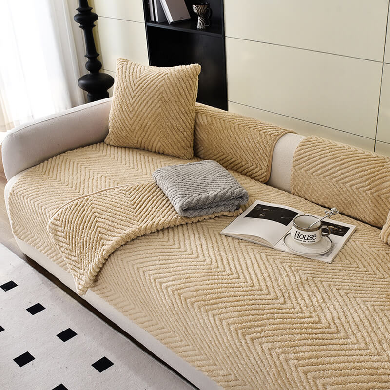 Bankhoes Visgraat Pluche Antislip Warm Dik Zacht Beschermhoes Bankbeschermer Woonkamer Decoratie Meubelbescherming | Sulvida