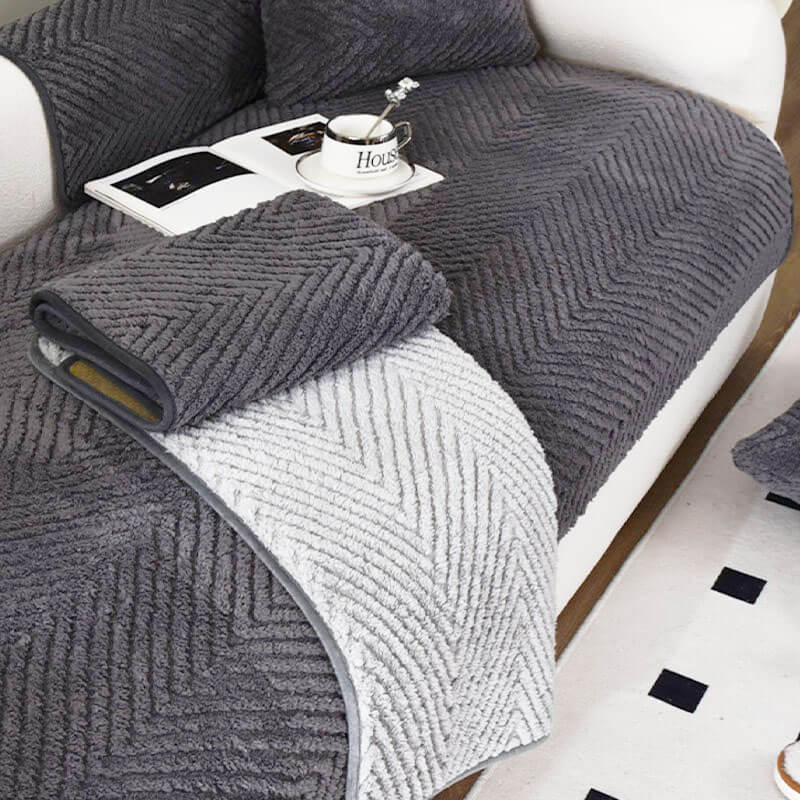 Bankhoes Visgraat Pluche Antislip Warm Dik Zacht Beschermhoes Bankbeschermer Woonkamer Decoratie Meubelbescherming | Sulvida