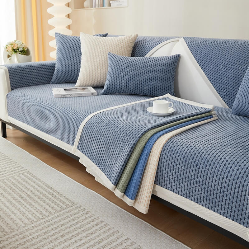 Chenille bankhoes met korenaar-patroon krasbestendig antislip stretch 70-210 cm voor optimale bescherming | Sulvida