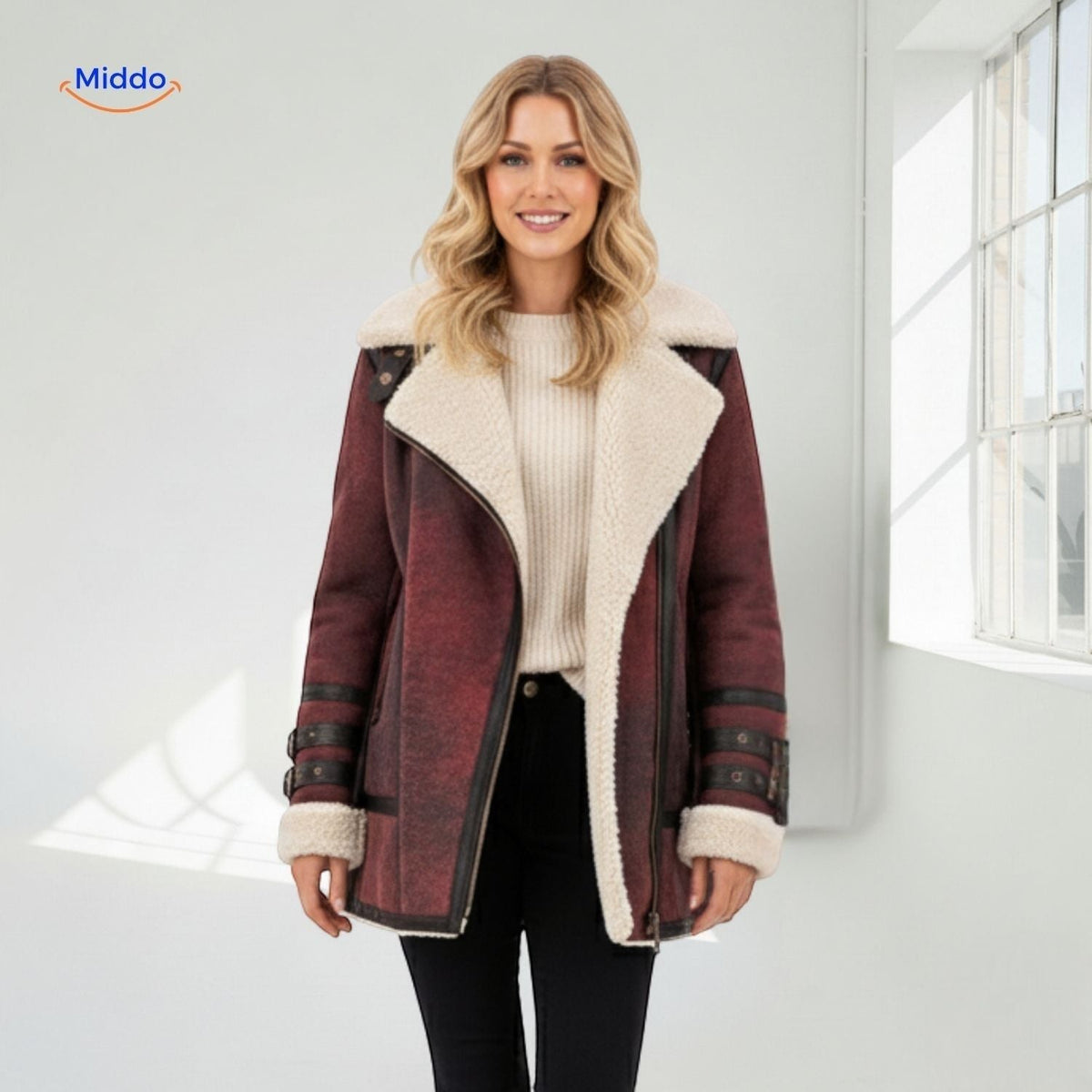 Lange Damesjas met Imitatiebont Suèdelook Warme Winterjas Winddicht Elegant Capuchon Bruin Groen Paars | Sulvida