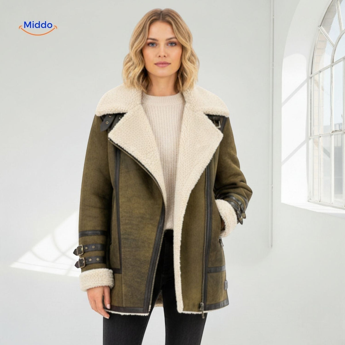 Lange Damesjas met Imitatiebont Suèdelook Warme Winterjas Winddicht Elegant Capuchon Bruin Groen Paars | Sulvida