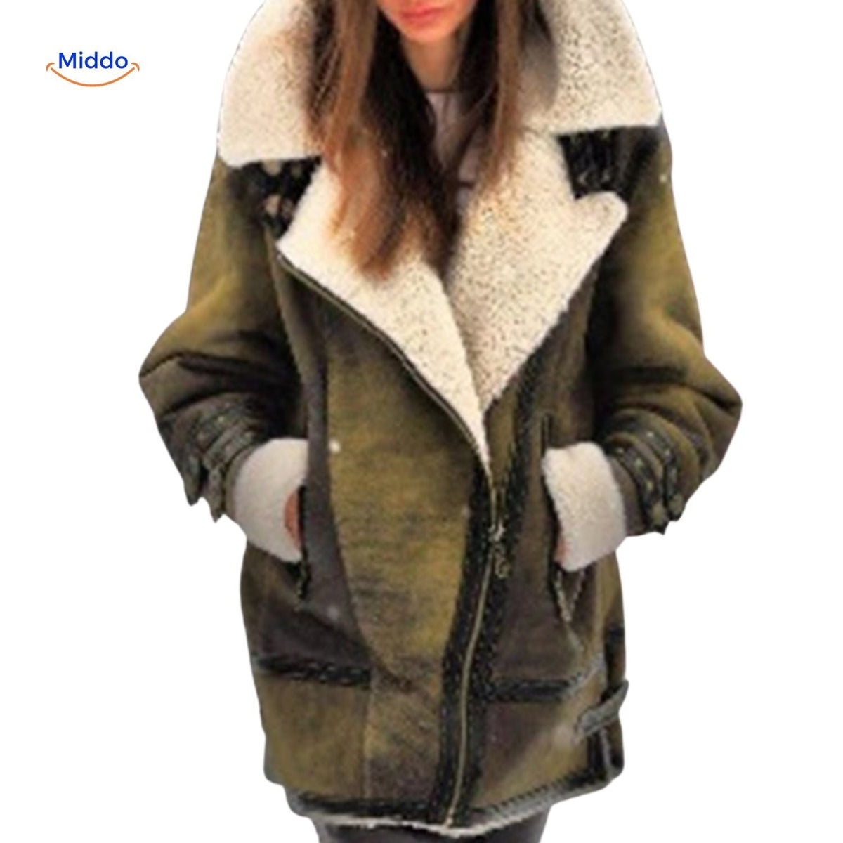 Lange Damesjas met Imitatiebont Suèdelook Warme Winterjas Winddicht Elegant Capuchon Bruin Groen Paars | Sulvida