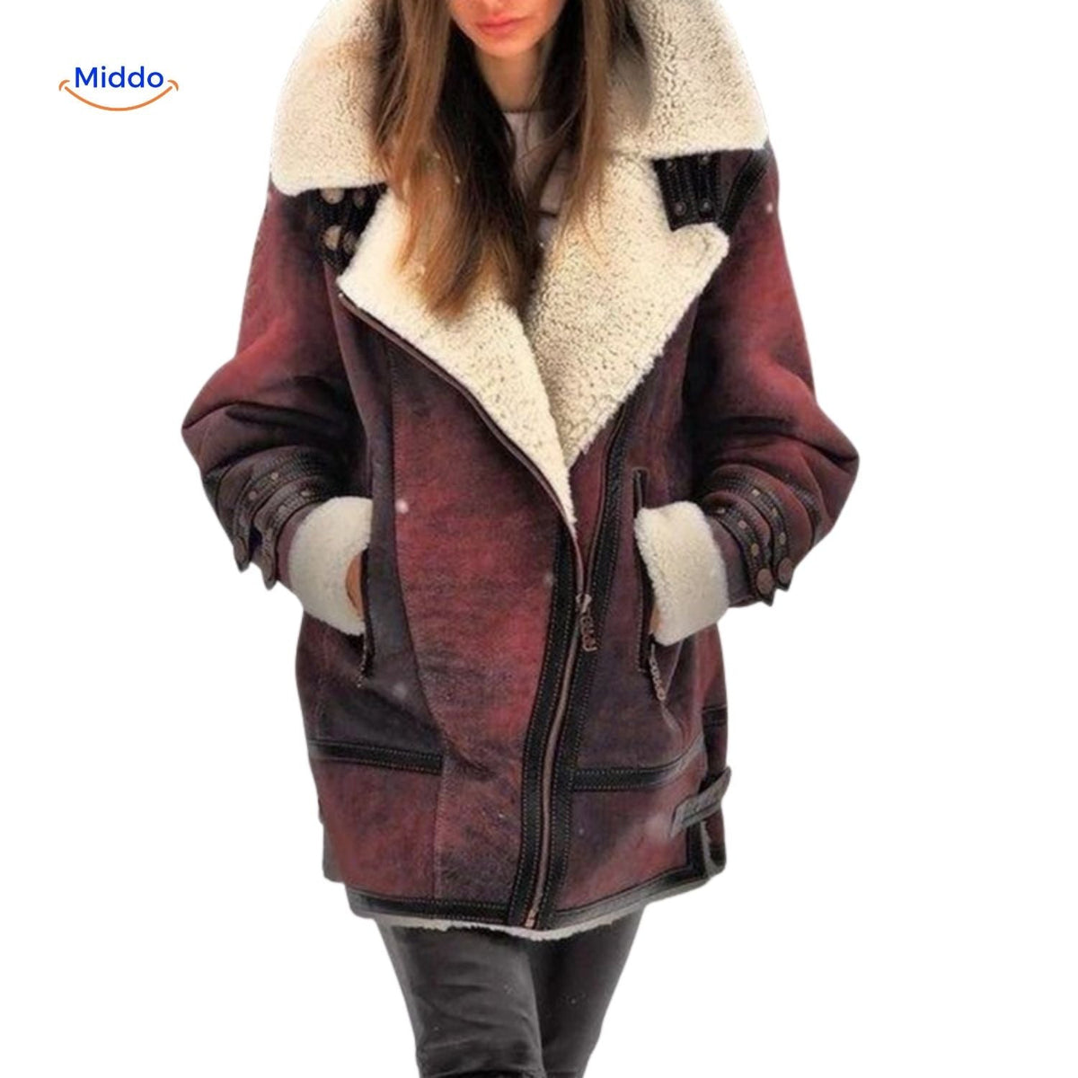 Lange Damesjas met Imitatiebont Suèdelook Warme Winterjas Winddicht Elegant Capuchon Bruin Groen Paars | Sulvida
