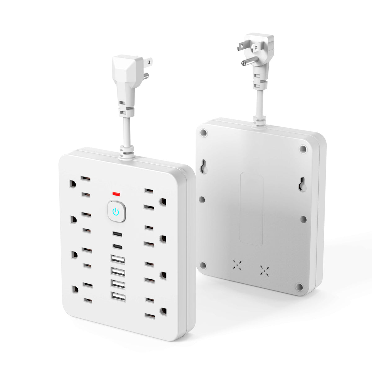 Sicherheits-Steckdosenleiste 14-in-1 mit Überspannungsschutz, 8 AC-, 4 USB- und 2 Typ-C-Anschlüssen, kompakte Wandmontage | Sulvida