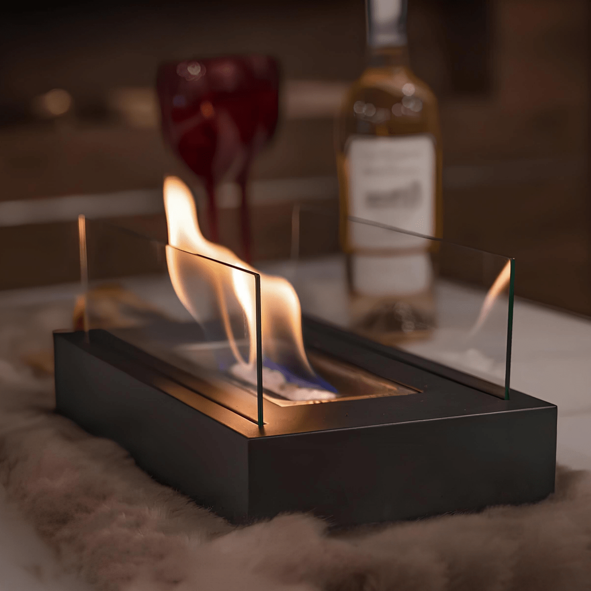 Tafelkachel met bioethanol glas en staal 28 × 14 cm sfeervolle kaarsvlam sfeervuur decoratief voor binnen buiten | Sulvida