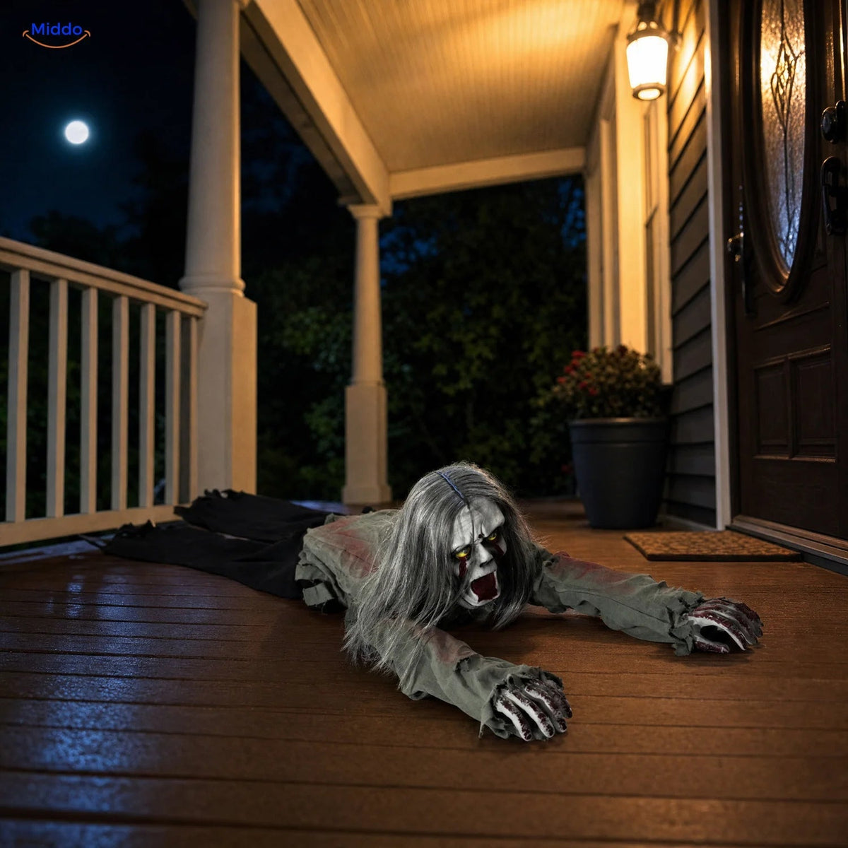 Geluidsgeactiveerde Kruipende Halloweengeest 110cm met Gloeiende Ogen Griezelige Feestaccessoire voor Binnen | Sulvida