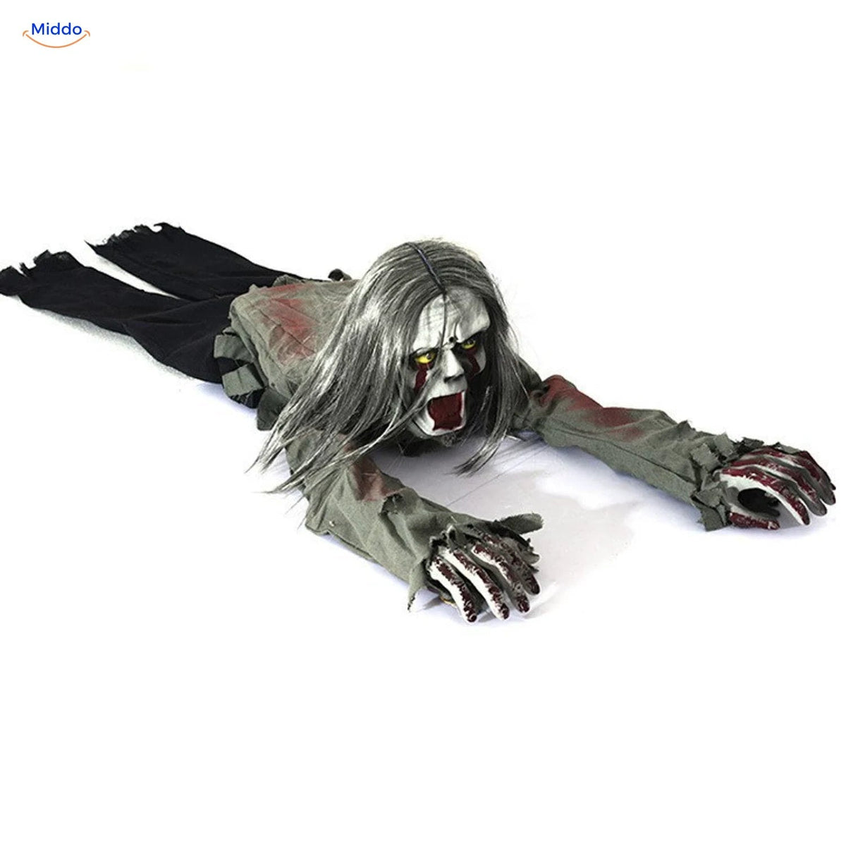 Geluidsgeactiveerde Kruipende Halloweengeest 110cm met Gloeiende Ogen Griezelige Feestaccessoire voor Binnen | Sulvida