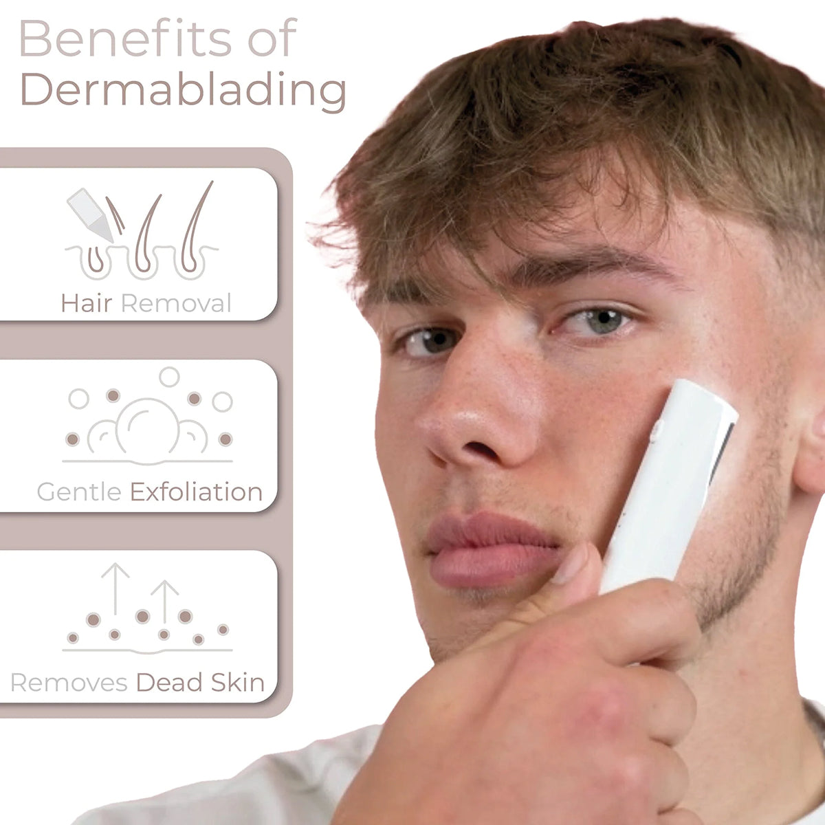 Appareil de dermaplaning sonique avec éclairage LED pour le visage et les sourcils | 3 vitesses, soin du visage | Sulvida