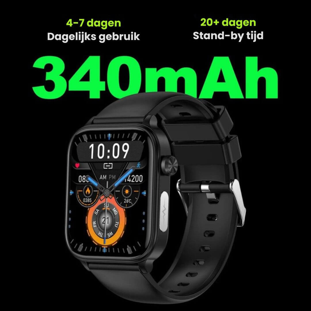 Gezondheidshorloge met Valdetectie SOS Glucosemeting GPS Hartslagmeter 24/7 Monitoring Touchscreen Smartwatch | Sulvida