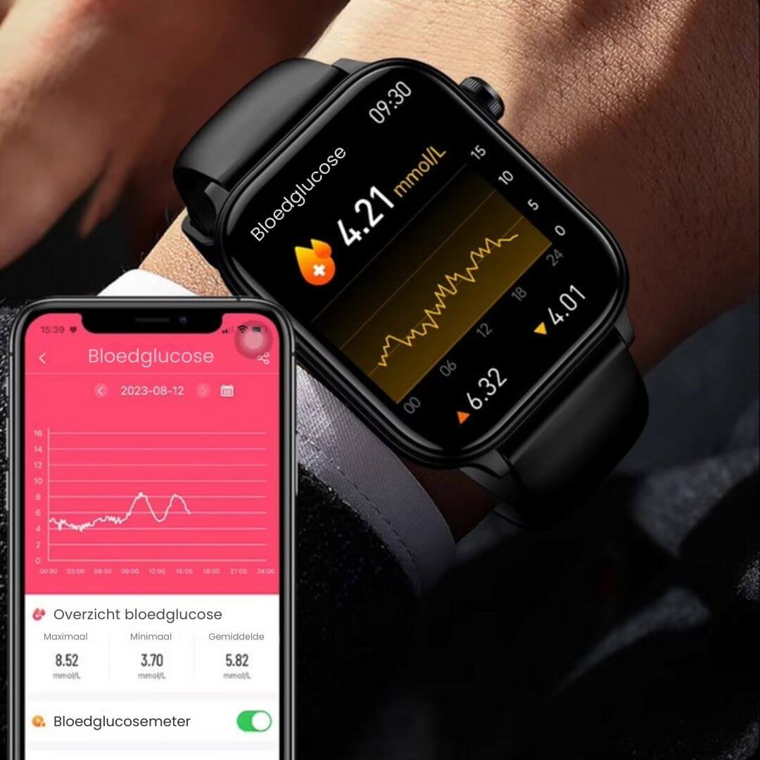 Gezondheidshorloge met Valdetectie SOS Glucosemeting GPS Hartslagmeter 24/7 Monitoring Touchscreen Smartwatch | Sulvida