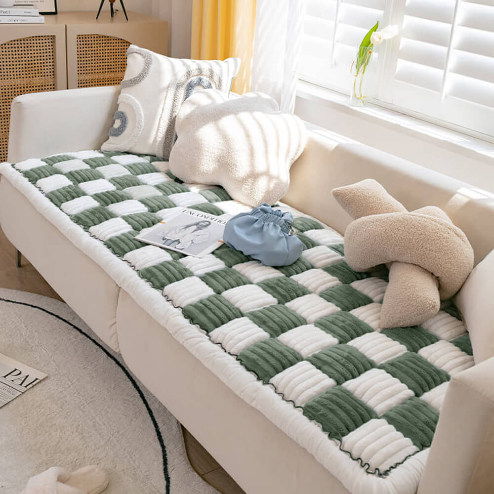 Chenille Huisdierenmat Vierkant Geruit Crème 50x50 cm Anti-slip Wasbaar Hondendeken Kattenmat Beschermer | Sulvida