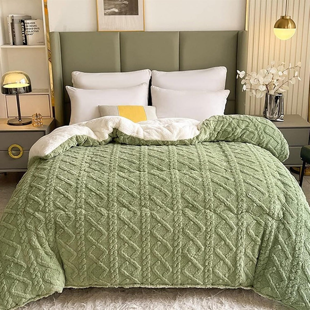 Dubbelzijdige Plaid met Sherpafleece - Gequilt Geometrisch Design - Extra Warme Deken voor Bank en Bed | Sulvida