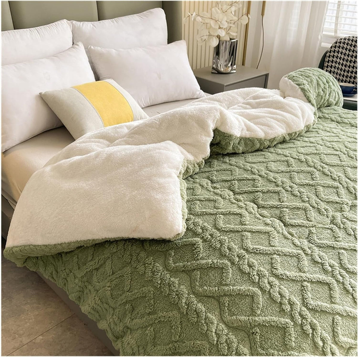 Dubbelzijdige Plaid met Sherpafleece - Gequilt Geometrisch Design - Extra Warme Deken voor Bank en Bed | Sulvida