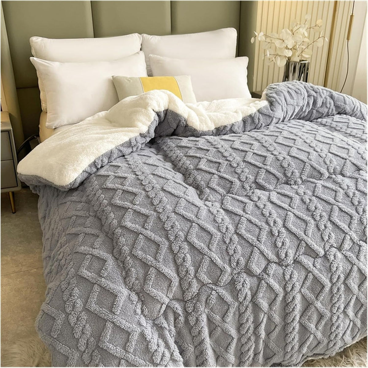 Dubbelzijdige Plaid met Sherpafleece - Gequilt Geometrisch Design - Extra Warme Deken voor Bank en Bed | Sulvida