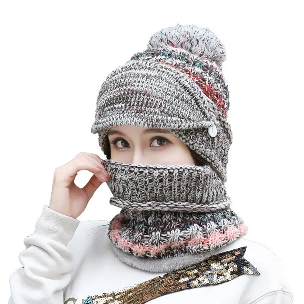 Gebreide Muts Sjaalset met Fluwelen Voering Winteraccessoires Dames Pompom Beanie Warme Hoofdbedekking Sjaal | Sulvida