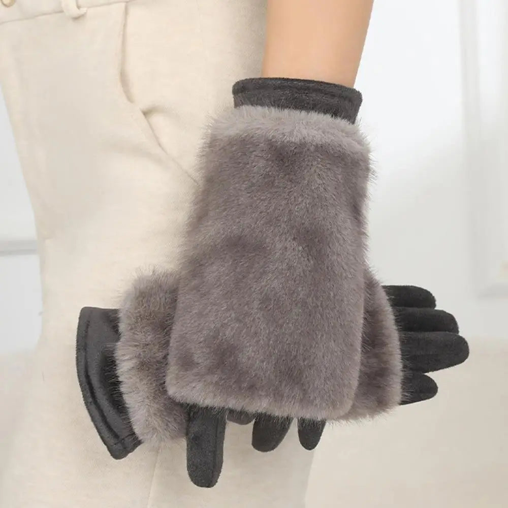Winterhandschoenen Suède met Konijnenbont Touchscreen Winddicht Unisex Warm Gevoerd voor Herfst Winter | Sulvida