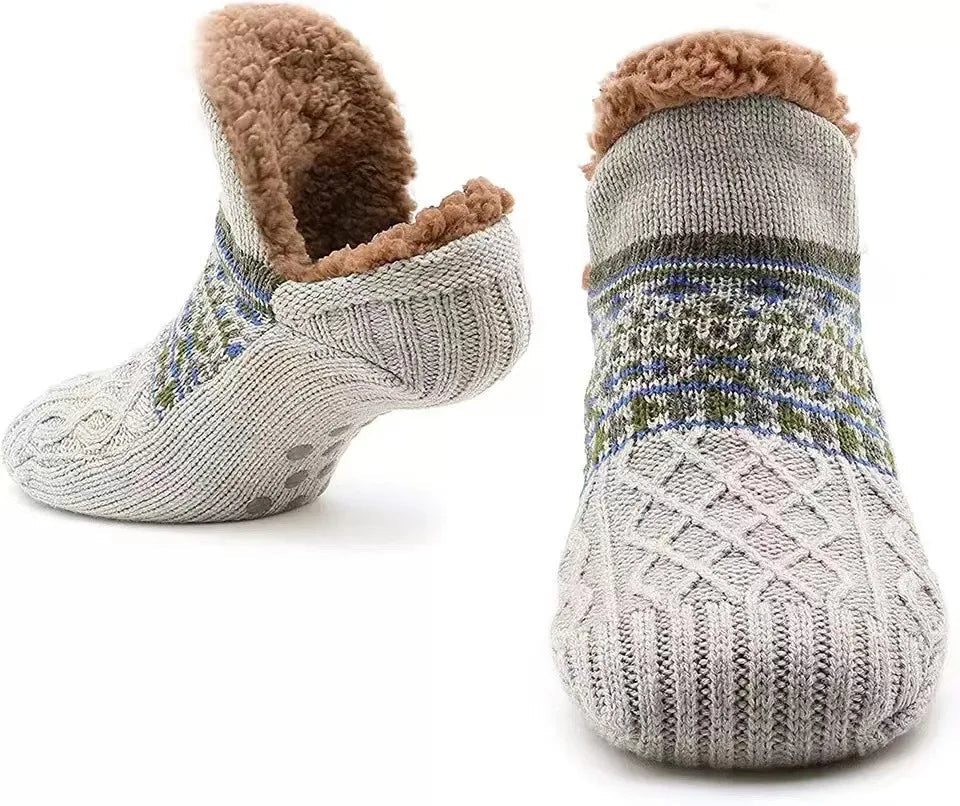 Warme Wintersokken met Sneeuwpatroon – Pluche Voering Antislip – Unisex Huissokken Dik Gevoerd Behaaglijk | Sulvida