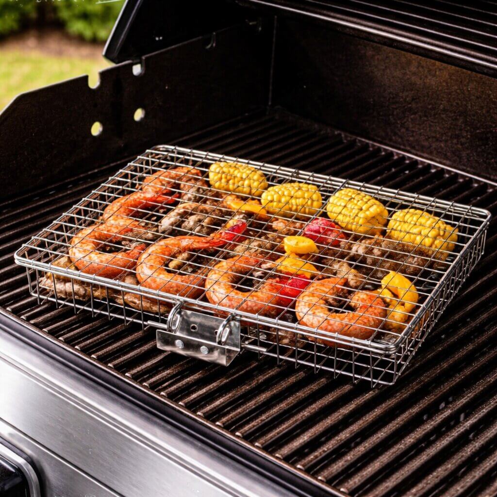 BBQ Grillmand Roestvrij Staal voor Vis & Groenten met Handgreep 33,5 cm Barbecue Roostertje Grill Accessoire | Sulvida