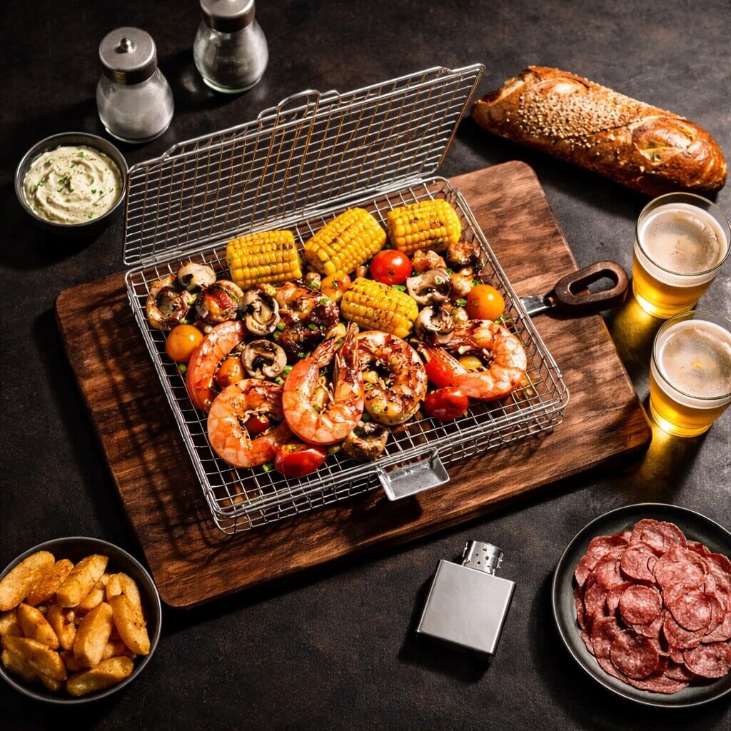 BBQ Grillmand Roestvrij Staal voor Vis & Groenten met Handgreep 33,5 cm Barbecue Roostertje Grill Accessoire | Sulvida
