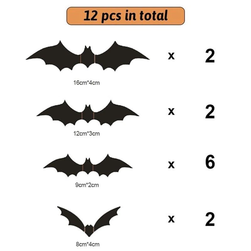 3D Vleermuizen Wanddecoratie PVC 12-24-48 Stuks Halloween Muurstickers Zwart Herbruikbaar Feestdecoratie | Sulvida