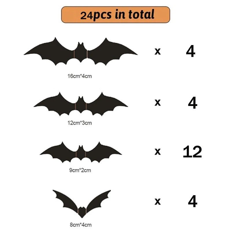 3D Vleermuizen Wanddecoratie PVC 12-24-48 Stuks Halloween Muurstickers Zwart Herbruikbaar Feestdecoratie | Sulvida