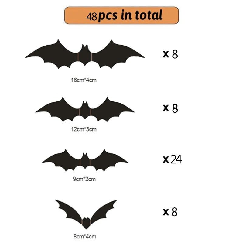 3D Vleermuizen Wanddecoratie PVC 12-24-48 Stuks Halloween Muurstickers Zwart Herbruikbaar Feestdecoratie | Sulvida