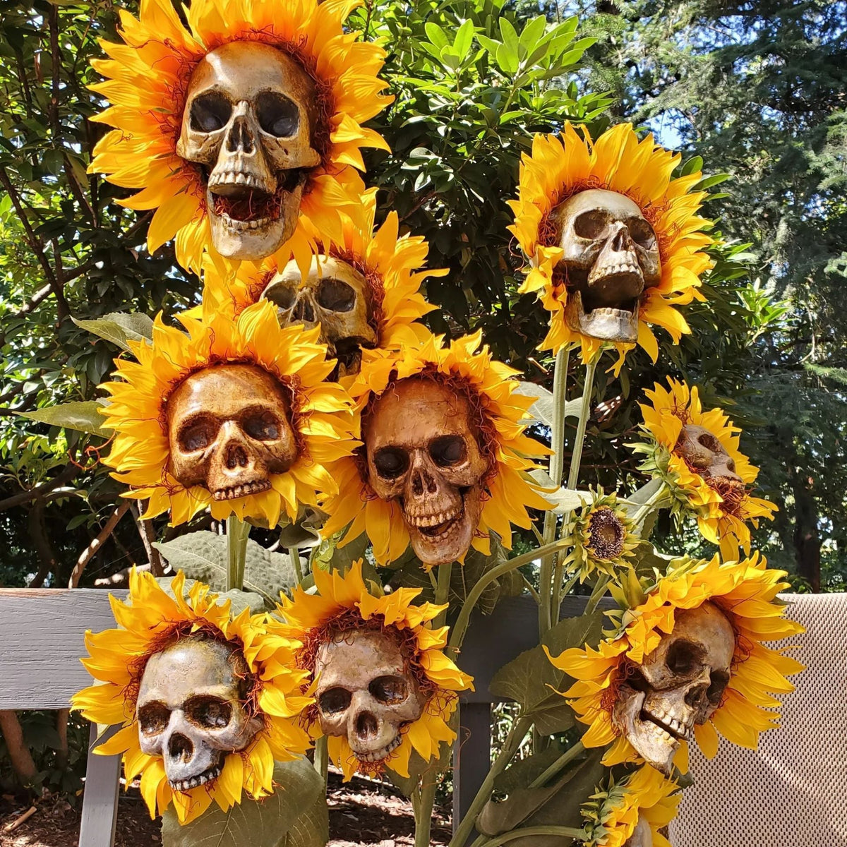 Doodskop Zonnebloem Tuinsteker 60cm Gothic Tuindecoratie Halloween Decoratie voor Tuin Buiten Terras | Sulvida