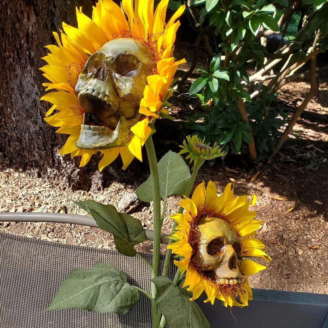Doodskop Zonnebloem Tuinsteker 60cm Gothic Tuindecoratie Halloween Decoratie voor Tuin Buiten Terras | Sulvida