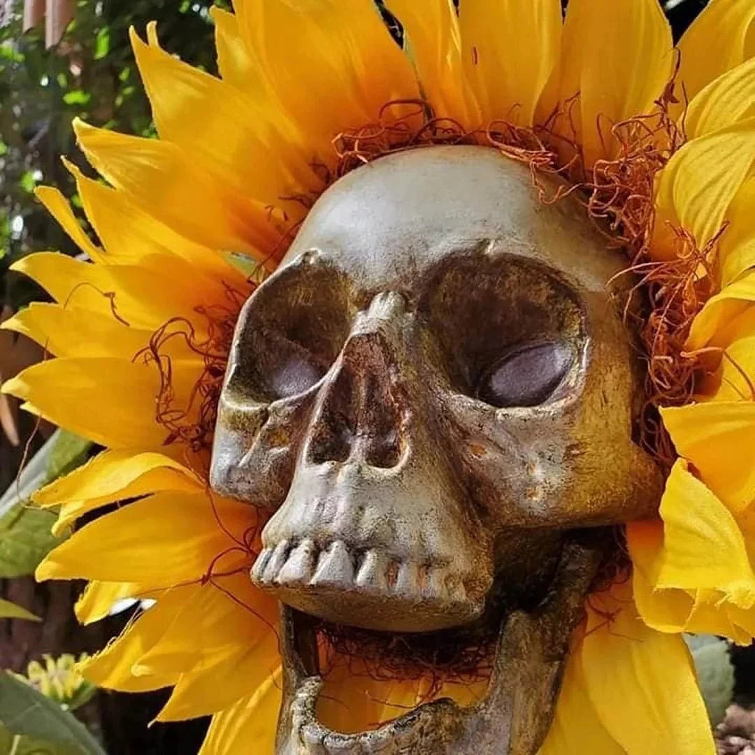 Doodskop Zonnebloem Tuinsteker 60cm Gothic Tuindecoratie Halloween Decoratie voor Tuin Buiten Terras | Sulvida
