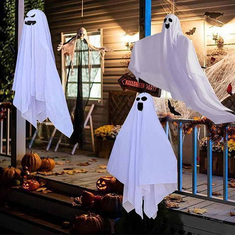 Hangende Spookfiguren Set van 3 Stuks Wit Gaas Halloween Decoratie Binnen & Buiten Griezelversiering | Sulvida